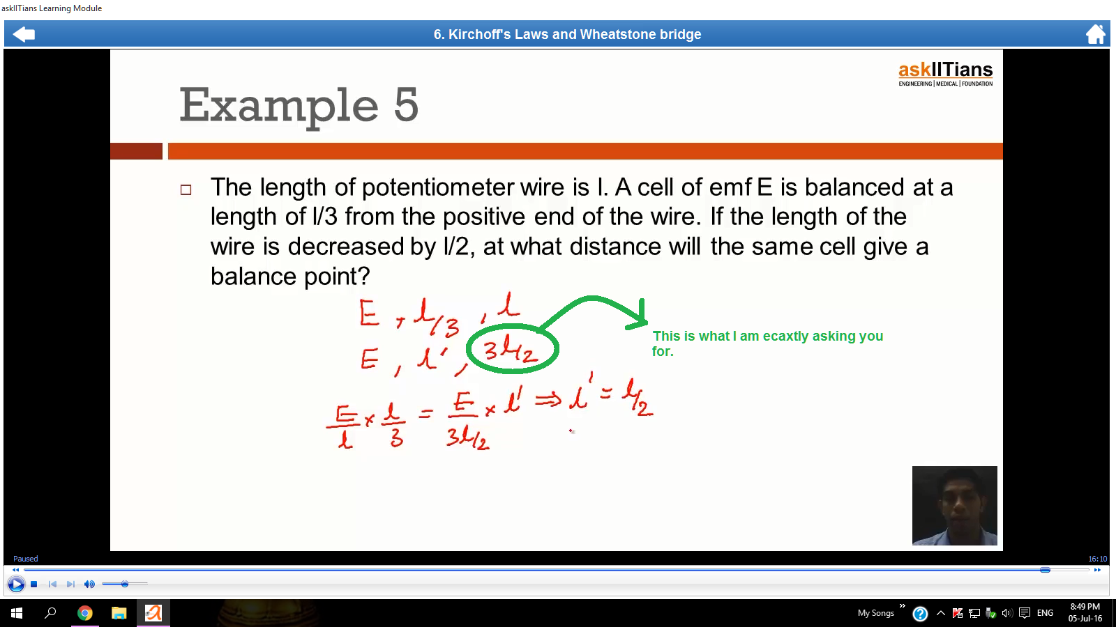 Question image for In the video lecture of the current electricity c